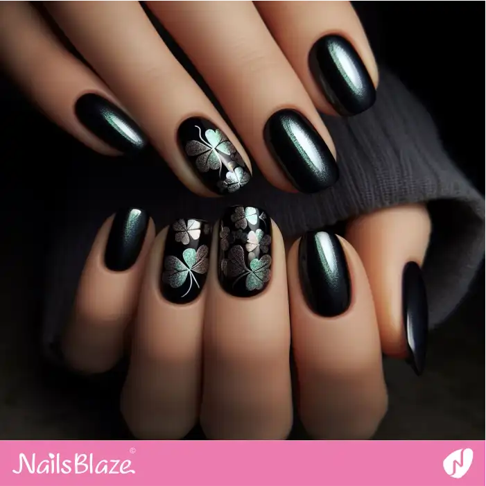Silver 4-leaf Clover Nails | Nature-inspired Nails - NB1577